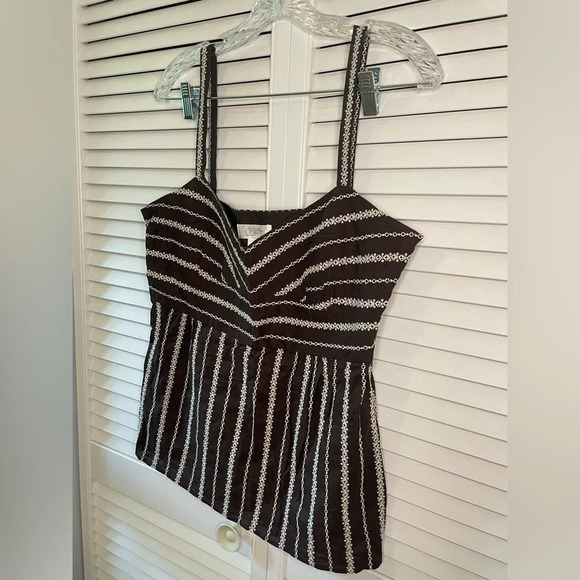 LOFT Women’s Cami Tank Brown Embroidered Sweetheart Size 12 Empire Waist EUC - Picture 4 of 15